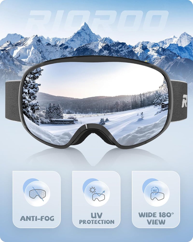 RIOROO Kids Ski Goggles for Boys Girls Aged 3-14, 100% UV Protection OTG Ski Goggles - Image 3